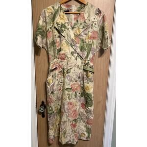 Vintage Made in the USA Floral Dress Size 16 80s Fairy Cottage Flax